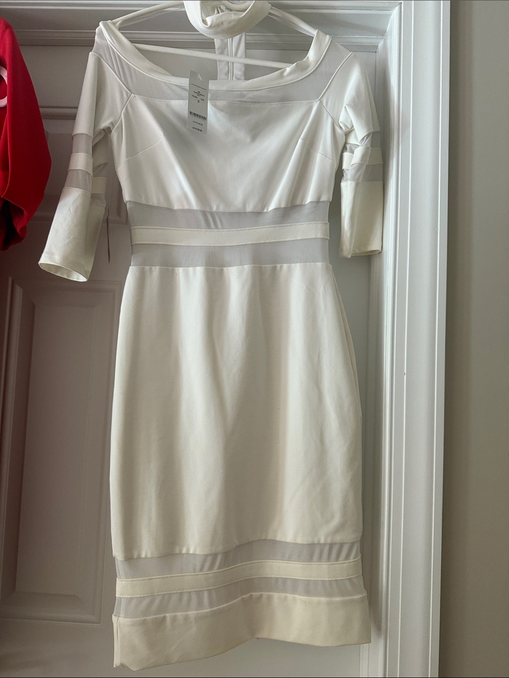 bebe Cream Midi Dress with Sheer Band Details
